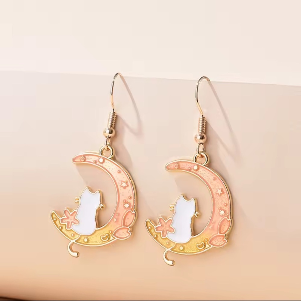 Cat moon earrings new in bag